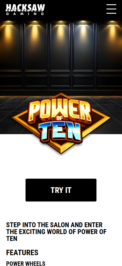 Mobile Power of Ten source page with salon background, logo and feature heading